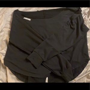 Black power down long sleeve off the shoulder top